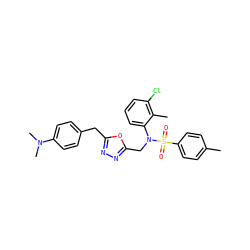 Cc1ccc(S(=O)(=O)N(Cc2nnc(Cc3ccc(N(C)C)cc3)o2)c2cccc(Cl)c2C)cc1 ZINC000028823344
