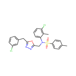 Cc1ccc(S(=O)(=O)N(Cc2nnc(Cc3cccc(Cl)c3)o2)c2cccc(Cl)c2C)cc1 ZINC000028823375