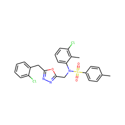 Cc1ccc(S(=O)(=O)N(Cc2nnc(Cc3ccccc3Cl)o2)c2cccc(Cl)c2C)cc1 ZINC000028823366