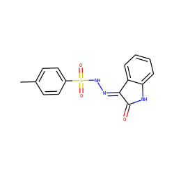 Cc1ccc(S(=O)(=O)N/N=C2/C(=O)Nc3ccccc32)cc1 ZINC000013130177