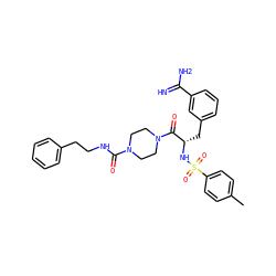 Cc1ccc(S(=O)(=O)N[C@@H](Cc2cccc(C(=N)N)c2)C(=O)N2CCN(C(=O)NCCc3ccccc3)CC2)cc1 ZINC000299862924