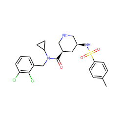 Cc1ccc(S(=O)(=O)N[C@@H]2CNC[C@H](C(=O)N(Cc3cccc(Cl)c3Cl)C3CC3)C2)cc1 ZINC000146876866