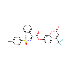 Cc1ccc(S(=O)(=O)N[C@H](C(=O)Oc2ccc3c(C(F)(F)F)cc(=O)oc3c2)c2ccccc2)cc1 ZINC000001156928