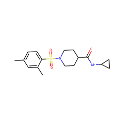 Cc1ccc(S(=O)(=O)N2CCC(C(=O)NC3CC3)CC2)c(C)c1 ZINC000015586874