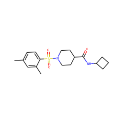 Cc1ccc(S(=O)(=O)N2CCC(C(=O)NC3CCC3)CC2)c(C)c1 ZINC000095596688