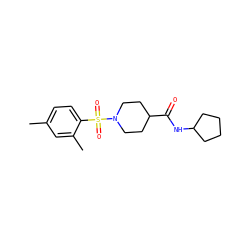 Cc1ccc(S(=O)(=O)N2CCC(C(=O)NC3CCCC3)CC2)c(C)c1 ZINC000015593184