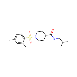 Cc1ccc(S(=O)(=O)N2CCC(C(=O)NCC(C)C)CC2)c(C)c1 ZINC000015590679