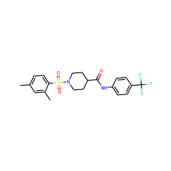 Cc1ccc(S(=O)(=O)N2CCC(C(=O)Nc3ccc(C(F)(F)F)cc3)CC2)c(C)c1 ZINC000015079818