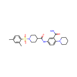 Cc1ccc(S(=O)(=O)N2CCC(C(=O)Nc3ccc(N4CCCCC4)c(C(N)=O)c3)CC2)c(C)c1 ZINC000095595602