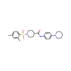 Cc1ccc(S(=O)(=O)N2CCC(C(=O)Nc3ccc(N4CCCCC4)cc3)CC2)c(C)c1 ZINC000015526145