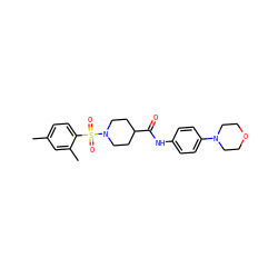 Cc1ccc(S(=O)(=O)N2CCC(C(=O)Nc3ccc(N4CCOCC4)cc3)CC2)c(C)c1 ZINC000027632385