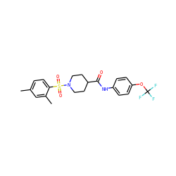 Cc1ccc(S(=O)(=O)N2CCC(C(=O)Nc3ccc(OC(F)(F)F)cc3)CC2)c(C)c1 ZINC000014906206