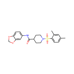 Cc1ccc(S(=O)(=O)N2CCC(C(=O)Nc3ccc4c(c3)OCO4)CC2)c(C)c1 ZINC000016018587