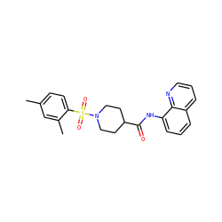 Cc1ccc(S(=O)(=O)N2CCC(C(=O)Nc3cccc4cccnc34)CC2)c(C)c1 ZINC000014517182