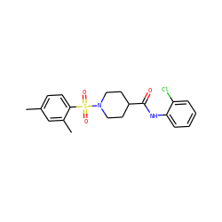 Cc1ccc(S(=O)(=O)N2CCC(C(=O)Nc3ccccc3Cl)CC2)c(C)c1 ZINC000015408512