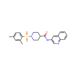 Cc1ccc(S(=O)(=O)N2CCC(C(=O)Nc3cnc4ccccc4c3)CC2)c(C)c1 ZINC000023353405