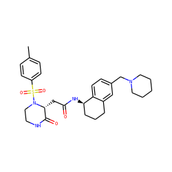 Cc1ccc(S(=O)(=O)N2CCNC(=O)[C@H]2CC(=O)N[C@@H]2CCCc3cc(CN4CCCCC4)ccc32)cc1 ZINC000071332130