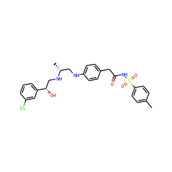 Cc1ccc(S(=O)(=O)NC(=O)Cc2ccc(NC[C@@H](C)NC[C@H](O)c3cccc(Cl)c3)cc2)cc1 ZINC000025421997