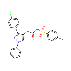 Cc1ccc(S(=O)(=O)NC(=O)Cc2cn(-c3ccccc3)nc2-c2ccc(Cl)cc2)cc1 ZINC000095555207