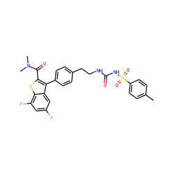 Cc1ccc(S(=O)(=O)NC(=O)NCCc2ccc(-c3c(C(=O)N(C)C)sc4c(F)cc(F)cc34)cc2)cc1 ZINC000066104179