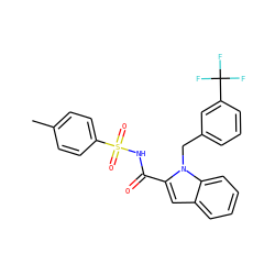 Cc1ccc(S(=O)(=O)NC(=O)c2cc3ccccc3n2Cc2cccc(C(F)(F)F)c2)cc1 ZINC000034717721