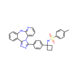 Cc1ccc(S(=O)(=O)NC2(c3ccc(-c4nnc5n4-c4cccnc4Nc4ccccc4-5)cc3)CCC2)cc1 ZINC000096174133