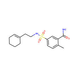 Cc1ccc(S(=O)(=O)NCCC2=CCCCC2)cc1C(N)=O ZINC000004855946