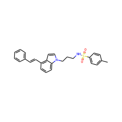Cc1ccc(S(=O)(=O)NCCCn2ccc3c(/C=C/c4ccccc4)cccc32)cc1 ZINC000299839023