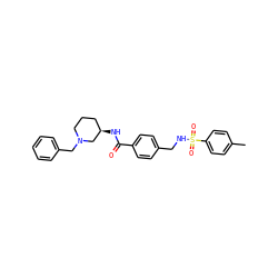 Cc1ccc(S(=O)(=O)NCc2ccc(C(=O)N[C@@H]3CCCN(Cc4ccccc4)C3)cc2)cc1 ZINC000066129462