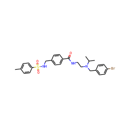 Cc1ccc(S(=O)(=O)NCc2ccc(C(=O)NCCN(Cc3ccc(Br)cc3)C(C)C)cc2)cc1 ZINC000066136421