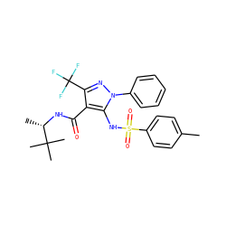 Cc1ccc(S(=O)(=O)Nc2c(C(=O)N[C@@H](C)C(C)(C)C)c(C(F)(F)F)nn2-c2ccccc2)cc1 ZINC000073388699