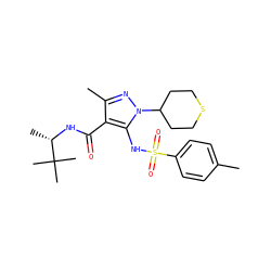 Cc1ccc(S(=O)(=O)Nc2c(C(=O)N[C@@H](C)C(C)(C)C)c(C)nn2C2CCSCC2)cc1 ZINC000073221214
