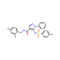 Cc1ccc(S(=O)(=O)Nc2c(C(=O)NCc3ccc(C)cc3C)cnn2-c2ccccc2)cc1 ZINC000073162318