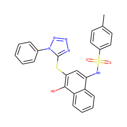 Cc1ccc(S(=O)(=O)Nc2cc(Sc3nnnn3-c3ccccc3)c(O)c3ccccc23)cc1 ZINC000002883581