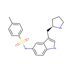 Cc1ccc(S(=O)(=O)Nc2ccc3[nH]cc(C[C@H]4CCCN4)c3c2)cc1 ZINC000013607638