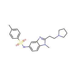 Cc1ccc(S(=O)(=O)Nc2ccc3c(c2)nc(CCN2CCCC2)n3C)cc1 ZINC000005207251
