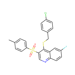 Cc1ccc(S(=O)(=O)c2cnc3ccc(F)cc3c2SCc2ccc(Cl)cc2)cc1 ZINC000015828688