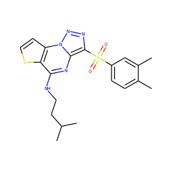 Cc1ccc(S(=O)(=O)c2nnn3c2nc(NCCC(C)C)c2sccc23)cc1C ZINC000020516317
