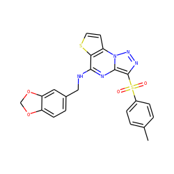 Cc1ccc(S(=O)(=O)c2nnn3c2nc(NCc2ccc4c(c2)OCO4)c2sccc23)cc1 ZINC000008589282
