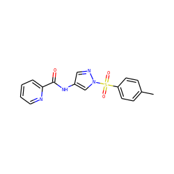 Cc1ccc(S(=O)(=O)n2cc(NC(=O)c3ccccn3)cn2)cc1 ZINC000116780520