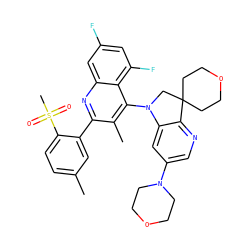 Cc1ccc(S(C)(=O)=O)c(-c2nc3cc(F)cc(F)c3c(N3CC4(CCOCC4)c4ncc(N5CCOCC5)cc43)c2C)c1 ZINC000068248877