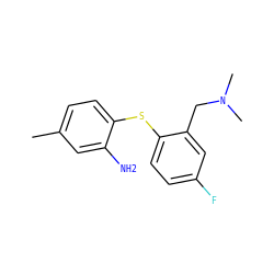 Cc1ccc(Sc2ccc(F)cc2CN(C)C)c(N)c1 ZINC000028898588