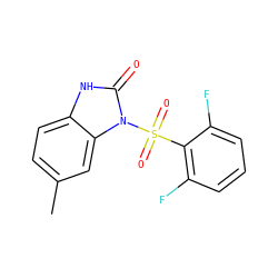 Cc1ccc2[nH]c(=O)n(S(=O)(=O)c3c(F)cccc3F)c2c1 ZINC000040379151