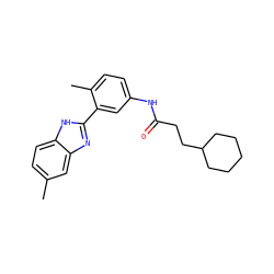 Cc1ccc2[nH]c(-c3cc(NC(=O)CCC4CCCCC4)ccc3C)nc2c1 ZINC000013757518