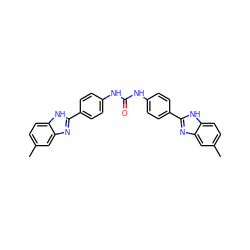 Cc1ccc2[nH]c(-c3ccc(NC(=O)Nc4ccc(-c5nc6cc(C)ccc6[nH]5)cc4)cc3)nc2c1 ZINC000013982105