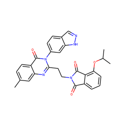 Cc1ccc2c(=O)n(-c3ccc4cn[nH]c4c3)c(CCN3C(=O)c4cccc(OC(C)C)c4C3=O)nc2c1 ZINC000089197288