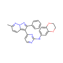 Cc1ccc2c(-c3ccnc(Nc4ccc5c(c4)OCCO5)n3)c(-c3ccccc3)nn2n1 ZINC000013582736