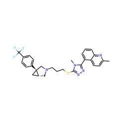 Cc1ccc2c(-c3nnc(SCCCN4C[C@@H]5C[C@]5(c5ccc(C(F)(F)F)cc5)C4)n3C)cccc2n1 ZINC000049032727