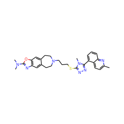 Cc1ccc2c(-c3nnc(SCCCN4CCc5cc6nc(N(C)C)oc6cc5CC4)n3C)cccc2n1 ZINC000029126902
