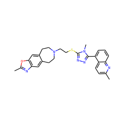 Cc1ccc2c(-c3nnc(SCCN4CCc5cc6nc(C)oc6cc5CC4)n3C)cccc2n1 ZINC000029127172
